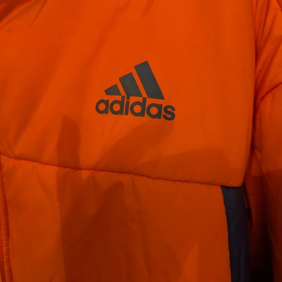 Adidas 3-Stripes BSC 3S Puffy Hooded Jacket Orange Size XL  HG4885 - Picture 3 of 9